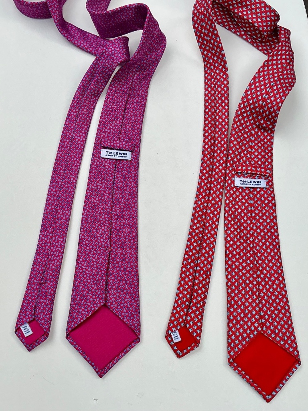 T.M.Lewin 2 gorgeous slim ties silk hand made ties NWOT